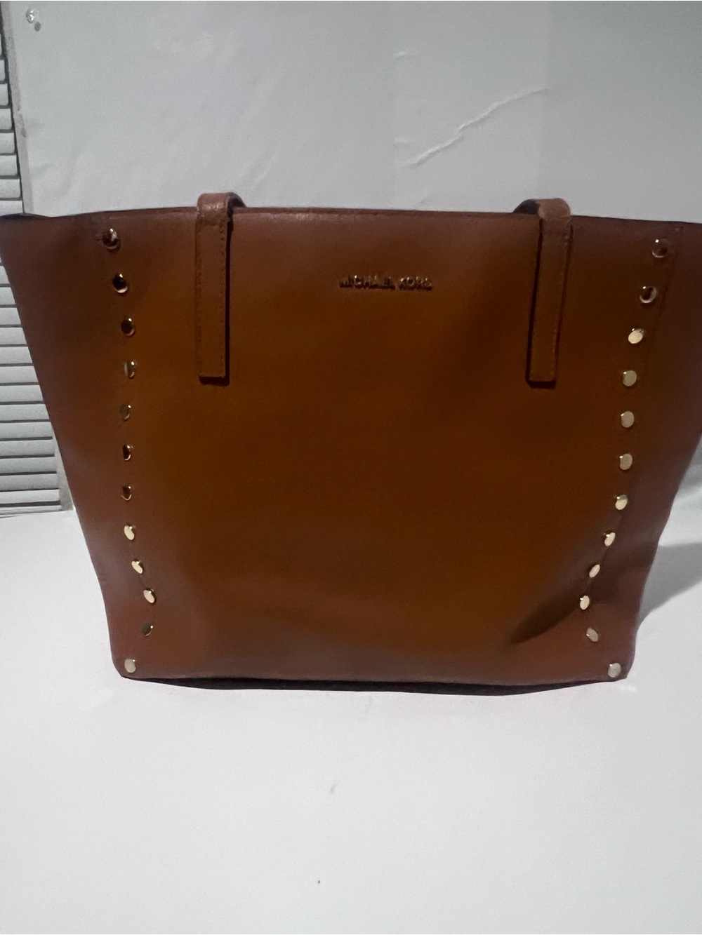 Michael Kors Cognac Leather Tote with Gold Studs